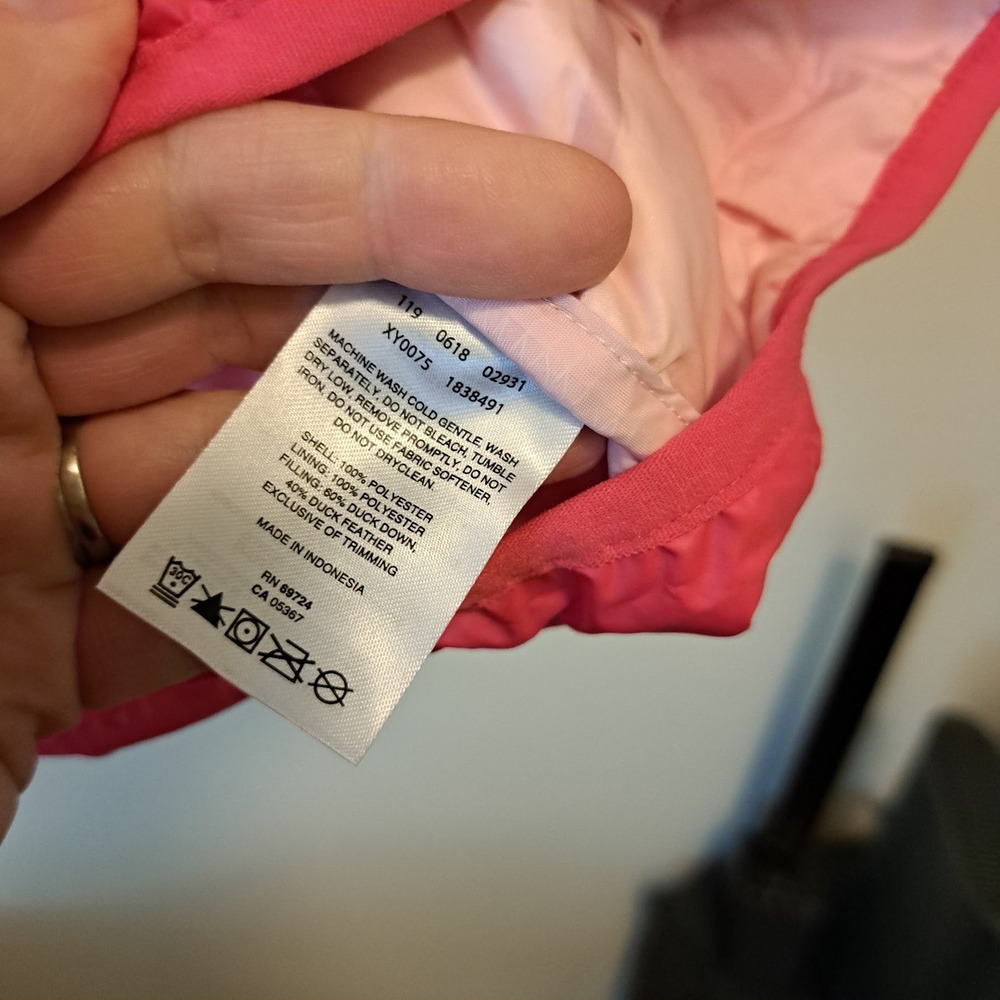 Columbia Kids Pink Hooded Puffer Jacket Duck Down Fill Size L 14/16 XY0075 - Picture 4 of 6